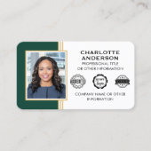 Klassieke stijl Aangepaste ID Foto Groen goud Visitekaartje (Voorkant)