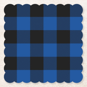 Klassieke stijl blauw en zwart bizonruten kartonnen onderzetters