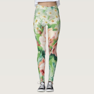 Klassieke stijl bloemige madeliefjes bloemen kunst leggings