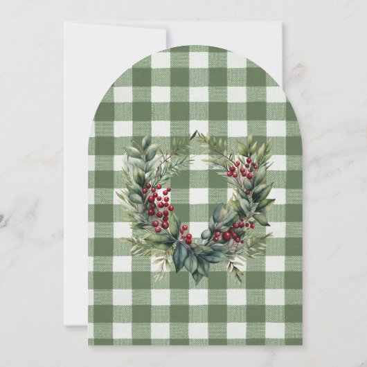 Klassieke stijl Gingham Bloemen Kerstboog Kaart (Achterkant)