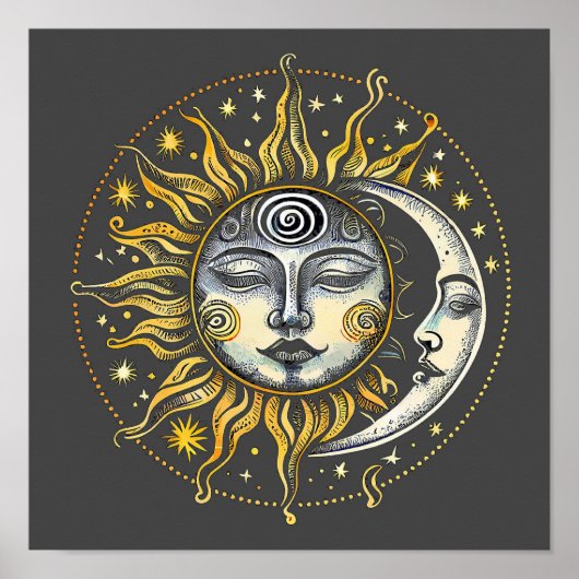 Klassieke stijl Sun&Moon&Star Divination Astrology Poster (Voorkant)