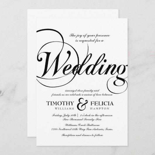 Klassieke stijl zwart-wit bruiloft kaart (Voorkant / Achterkant)