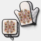 Klassieke stijlen kleuren ovenwant & pannenlap set (Voorkant / Achterkant)