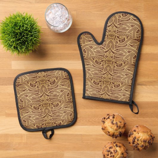 Klassieke stijlen scrollwork ovenwant & pannenlap set (Top down)