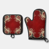 Klassieke stijlen scrollwork ovenwant & pannenlap set (Voorkant)