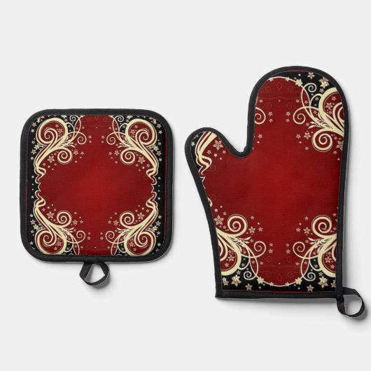 Klassieke stijlen scrollwork ovenwant & pannenlap set (Voorkant)