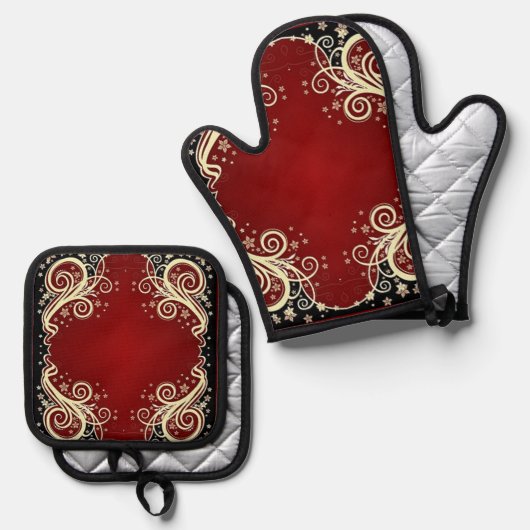 Klassieke stijlen scrollwork ovenwant & pannenlap set (Voorkant / Achterkant)