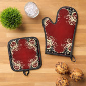 Klassieke stijlen scrollwork ovenwant & pannenlap set (Top down)