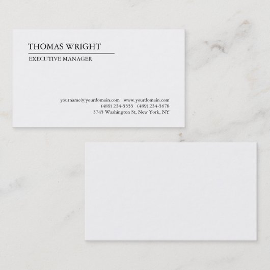 Klassieke stijlpagina Eenvoudig wit Visitekaartje (Voorkant / Achterkant)