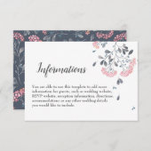 Klassieke stijlvolle grijze roze waterverf bruilof informatiekaartje (Voorkant / Achterkant)