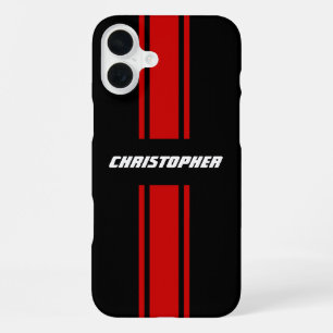 Klassieke stijlvolle rode zwarte racing strepen mo iPhone 16 plus hoesje