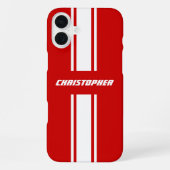 Klassieke Stijlvolle Rood Wit Racing Stripes Monog iPhone Hoesje (Achterkant)