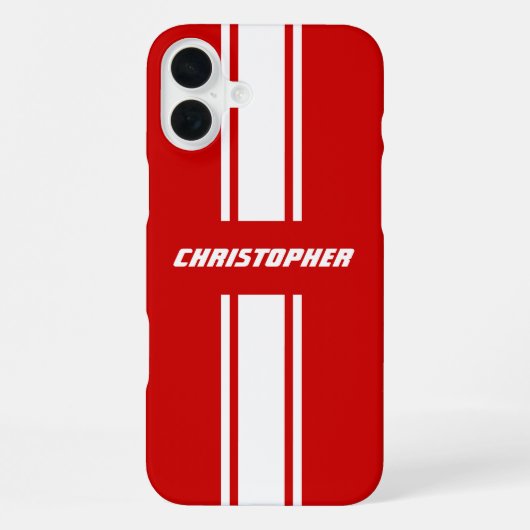 Klassieke Stijlvolle Rood Wit Racing Stripes Monog iPhone Hoesje (Achterkant)