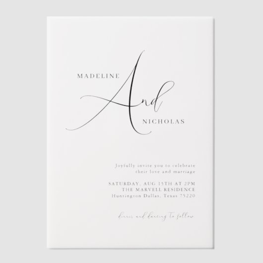 Klassieke Stijlvolle Script bruiloft Vellum Uitnodigingen (Voorkant)