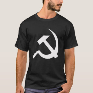 Klassieke stijlwitte hamer & sikkel op zwart t-shirt