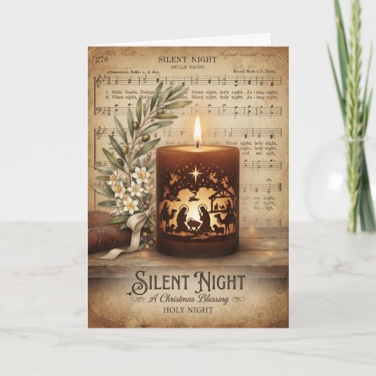 Klassieke Stille Nacht Kaars Kaart (Voorkant)