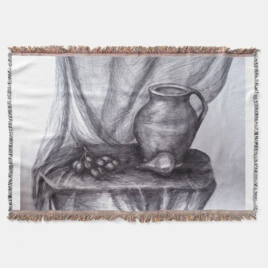 Klassieke Stilleven Potlood Tekening Gooi Deken (Voorkant)