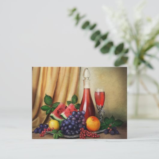 Klassieke stilstand met wijn- en fruitschilderinge briefkaart (Staand voorkant)