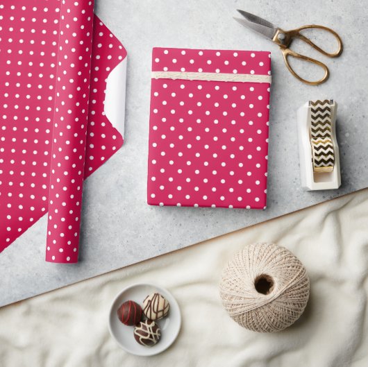 Klassieke Stippen Wit - Framboos Rood Cadeaupapier (Crafts)