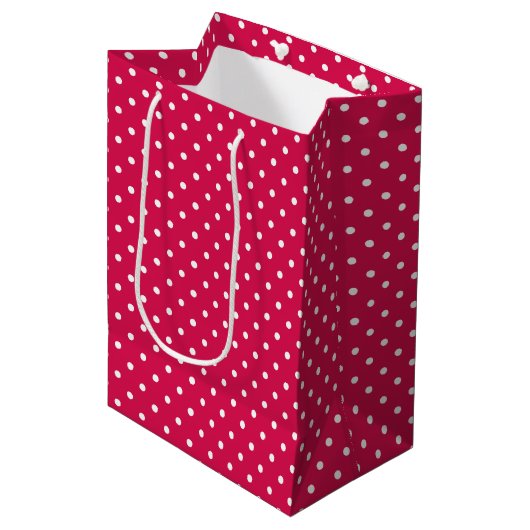 Klassieke Stippen Wit - Framboos Rood Medium Cadeauzakje (Voorkant Gekanteld)