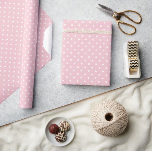Klassieke Stippen Wit - Roze Cadeaupapier (Crafts)