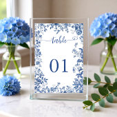 Klassieke Stof Blauw Toile Bloem Bruiloft Kaart