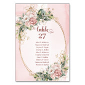 Klassieke Stof Roze Bloemen Groene Tafel Nummer Kaart (Voorkant)