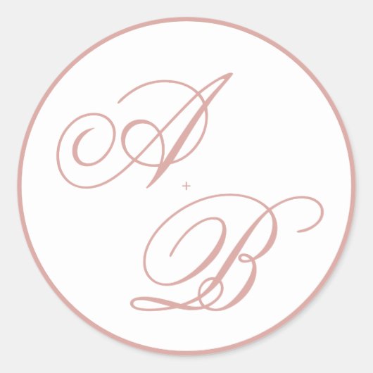 Klassieke Stof Roze Rand Monogram Script Bruiloft Ronde Sticker (Voorkant)
