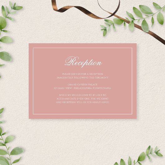 Klassieke Stof Roze Rand Script Bruiloftsreceptie Informatiekaartje