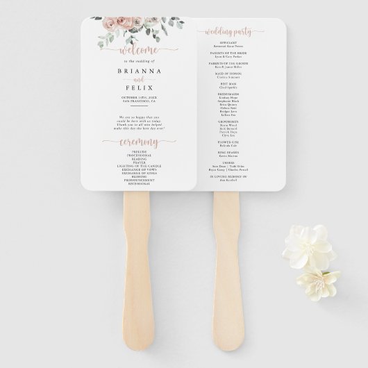 Klassieke Stof Roze Roos Bloemige Bruiloft  Handwaaier (Voorkant en achterkant)