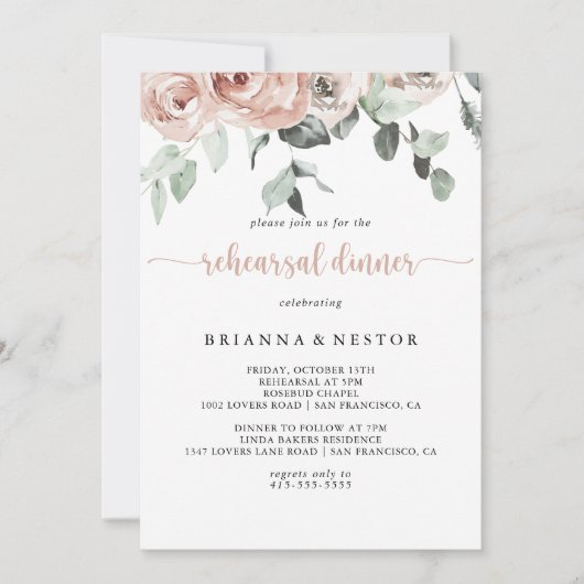 Klassieke Stof Roze Roos Bloemstuk Proefavond Dine Kaart (Voorkant)