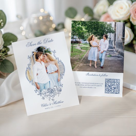 Klassieke Stofblauwe Bloem Fotolijst Trouwset Save The Date