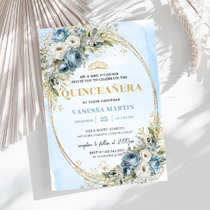 Klassieke Stofblauwe Gouden Groene Quinceañera Kaart