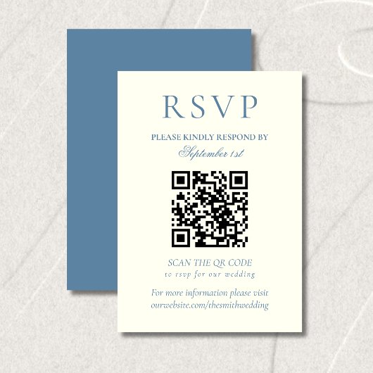 Klassieke Stofblauwe Minimalistische Trouw-QR-code RSVP Kaartje