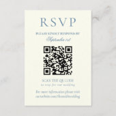 Klassieke Stofblauwe Minimalistische Trouw-QR-code RSVP Kaartje (Voorkant)