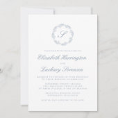 Klassieke Stofblauwe Monogram Krans Script Kaart (Voorkant)