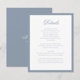 Klassieke Stofblauwe Monogram Schrift Bruiloftdeta Informatiekaartje