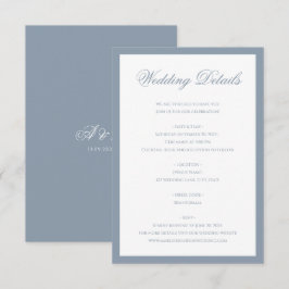 Klassieke Stofblauwe Monogram Script Trouwdetails Informatiekaartje