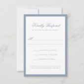 Klassieke Stofblauwe Rand Monogram Script Bruiloft RSVP Kaartje (Voorkant)