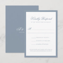 Klassieke Stofblauwe Rand Monogram Script Bruiloft RSVP Kaartje