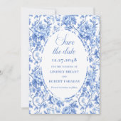 Klassieke Stofblauwe Rozen Bewaar de Datum Trouwau Aankondiging (Voorkant)