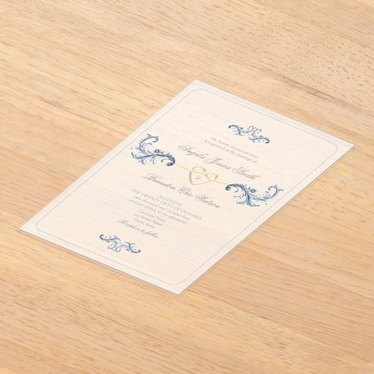 Klassieke stoffige blauwe bruiloft acryl uitnodigingen (Laagn)