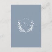 Klassieke Stoffige Blauwe Floral Crest Monogram Br Informatiekaartje (Achterkant)