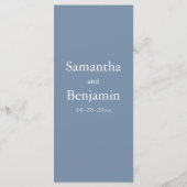 Klassieke Stoffige Blauwe Monogram Bruiloft Menu (Achterkant)