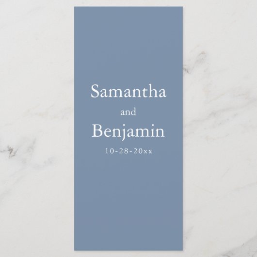 Klassieke Stoffige Blauwe Monogram Bruiloft Menu (Achterkant)