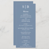Klassieke Stoffige Blauwe Monogram Bruiloft Menu (Voorkant / Achterkant)