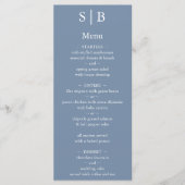 Klassieke Stoffige Blauwe Monogram Bruiloft Menu (Voorkant)