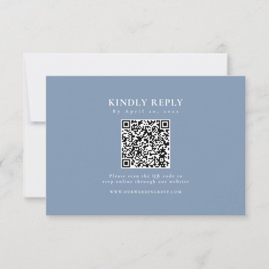 Klassieke Stoffige Blauwe QR Code Formele Elegant RSVP Kaartje (Voorkant)