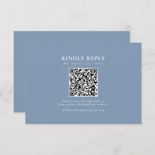 Klassieke Stoffige Blauwe QR Code Formele Elegant RSVP Kaartje (Voorkant / Achterkant)