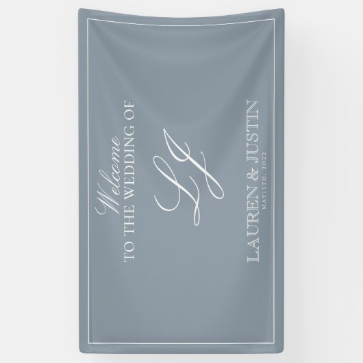 Klassieke Stoffige Blauwe Script Modern Monogram W Spandoek (Verticaal)